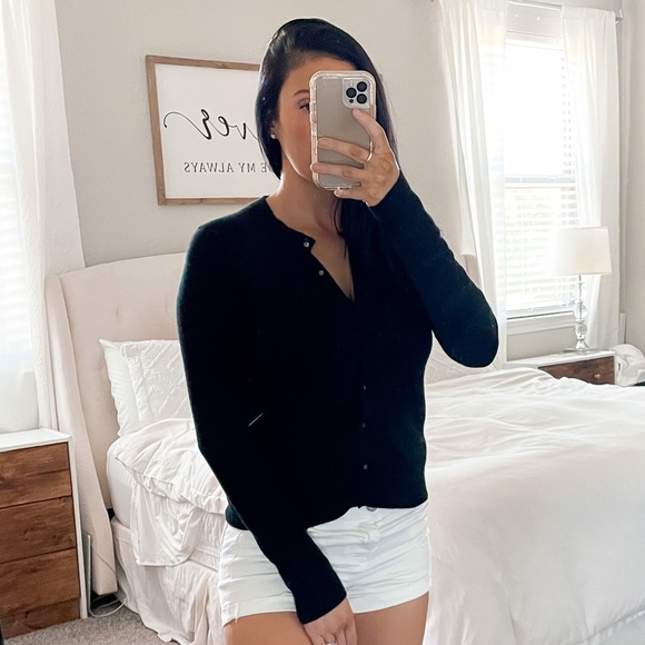 J Crew Black Cashmere Cardigan Sweater 